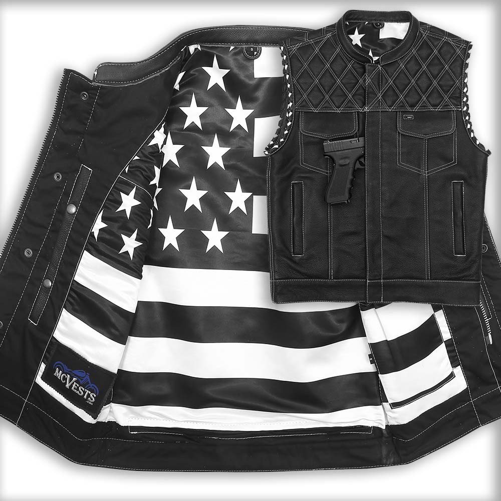 Savage Vest by MCVESTS - Diamond Stitch Vest with USA Flag Liner