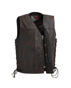 Leather Vest with VNeck and Laces - Copper Color