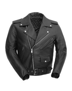 MC Style Leather Motorcycle Jacket with Removable Liner & Concealed Carry Pocket