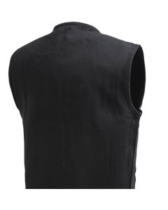 Black Denim Club Style Vest - Rolled Collar