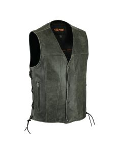Snap Closure Motorcycle Vest with Side Laces - Gray