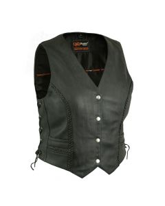 Womens Leather Motorcycle Vest with Braided Detailing