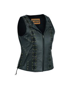 Ladies Lace Detailing Goatskin Leather Vest with Zipper Front