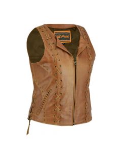 Womens Brown Laced Leather Vest 