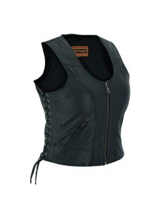Womens Lightweight Lambskin Leather Vest with Side Laces
