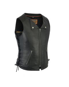 Ladies Lambskin Snap Down Collar Lightweight Vest with Laces