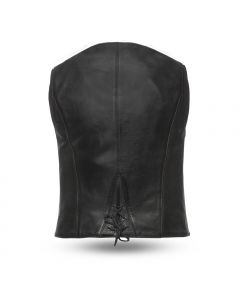 Womens First Manufacturing Lambskin Leather Motorcycle Vest - Savannah - Black