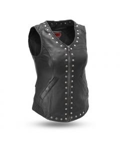 Womens First Manufacturing Leather Vest with Rivet Detailing - Empress