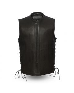 First Manufacturing Platinum Leather Zipper Front Vest with Side Laces - Venom