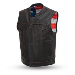 Red Stitching MC Vest with USA Flag Liner