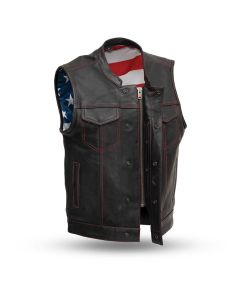 Red Stitching MC Vest with USA Flag Liner