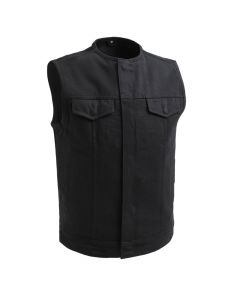 Black Denim Club Style Vest - Rolled Collar