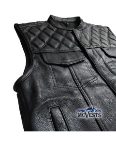 DEFY™ SOA Men's Motorcycle Club Leather Vest Concealed Carry Arms Solid Back
