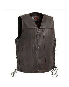 Leather Vest with VNeck and Laces - Copper Color