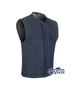 Blue Denim Club Style Vest with Rolled Collar