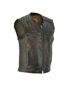 Retro Brown Leather Vest with Diamond Shoulders