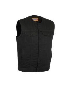 Black Denim Club Style Vest with No Collar