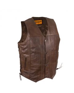Brown 10-Pocket Motorcycle Vest with Gun Pockets - RTMV310-BRN-11