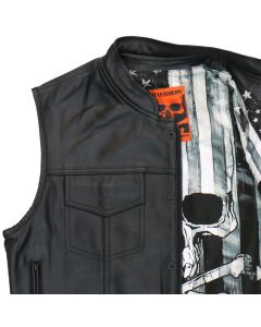 Skull and Flag Lined Leather Vest