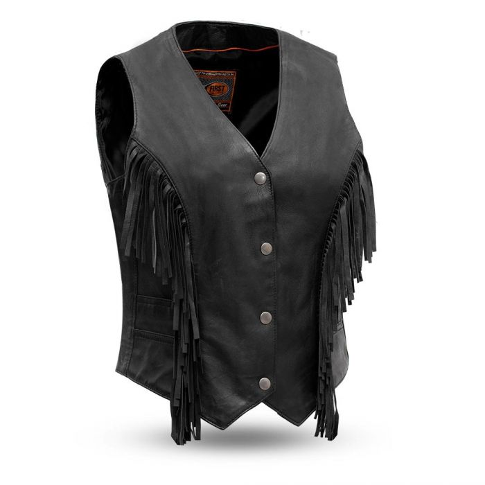Womens First Manufacturing Fringe Leather Vest - Apache : mcvests.com