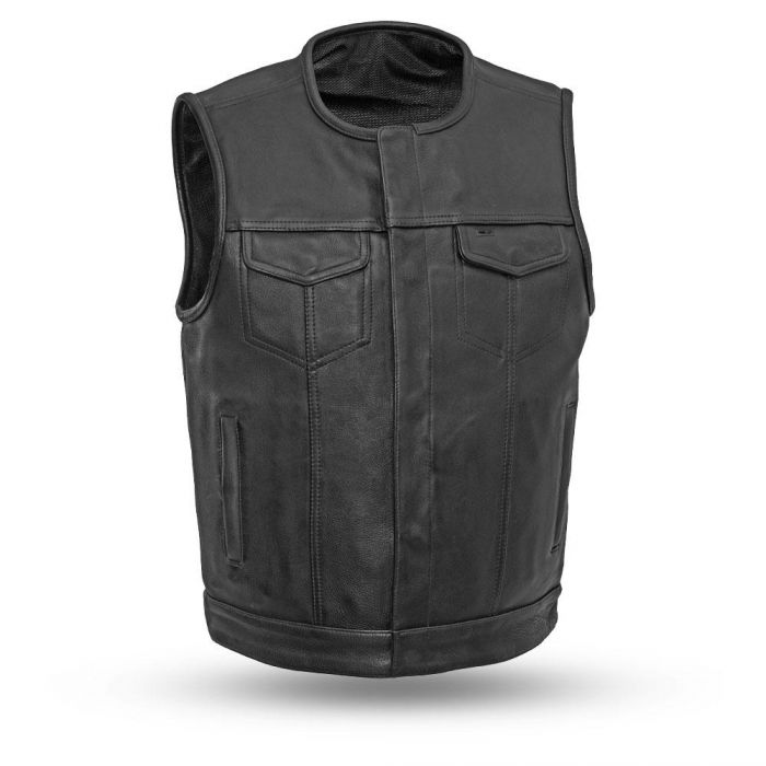 First Mfg Co Platinum Series Mens Leather Vest Black, X-Large