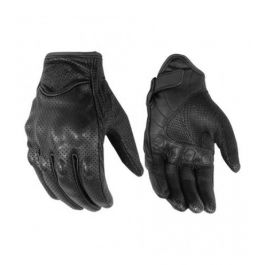 Biker Mens Short Leather Motorcycle Gloves Reflective Skull First MFG